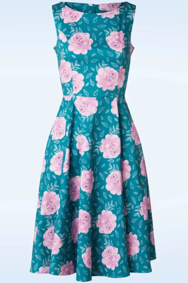 Best Sale Topvintage Boutique Collection Adriana Swingjurk Met Bloemenprint In Groenblauw Blauw