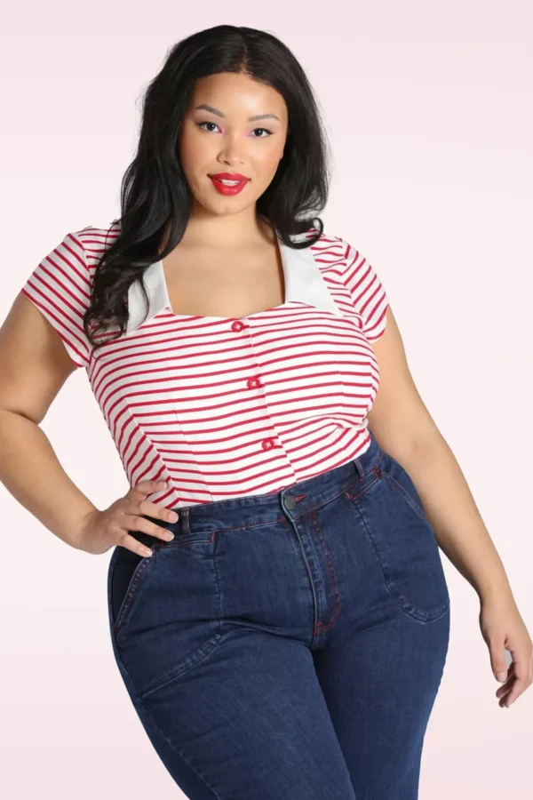 Clearance Bunny Ahoy Blouse In Wit En Rood