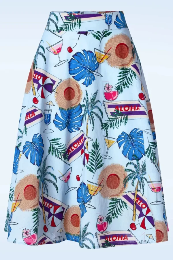 Online Banned Retro Aloha Swing Rok In Blauw