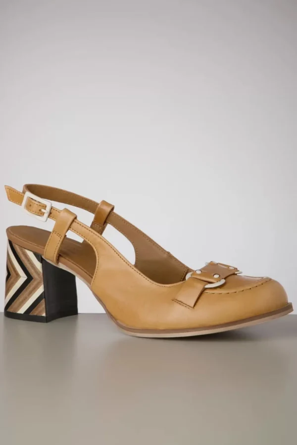 Sale Nemonic Amelie Leather Slingback Pumps In Licht Cognacbruin