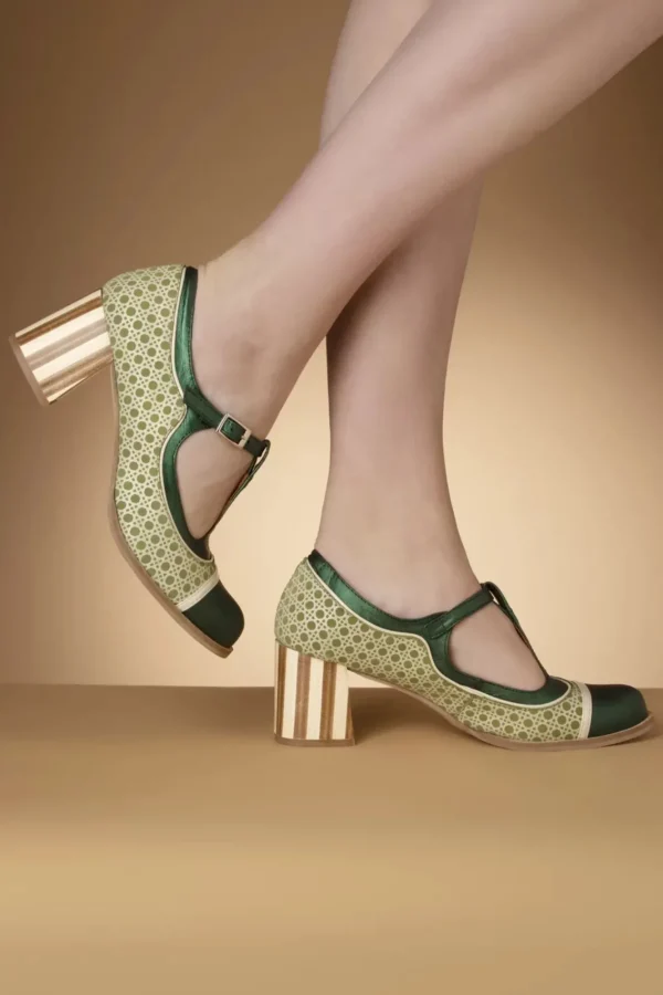 Best Sale Nemonic Amelie Lederen T-Strap Pumps In Groen