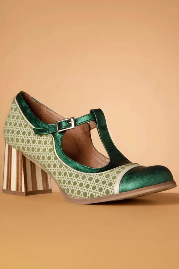 Best Sale Nemonic Amelie Lederen T-Strap Pumps In Groen
