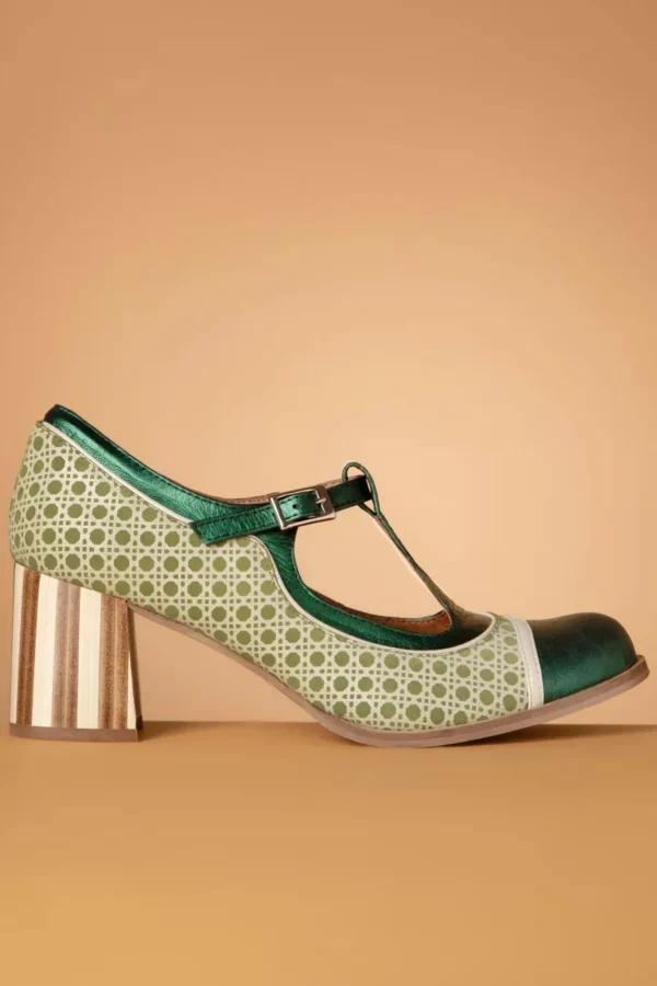 Best Sale Nemonic Amelie Lederen T-Strap Pumps In Groen
