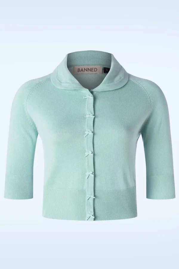 Clearance Banned Retro April Cardigan Met Korte Mouwen In Aqua Blauw