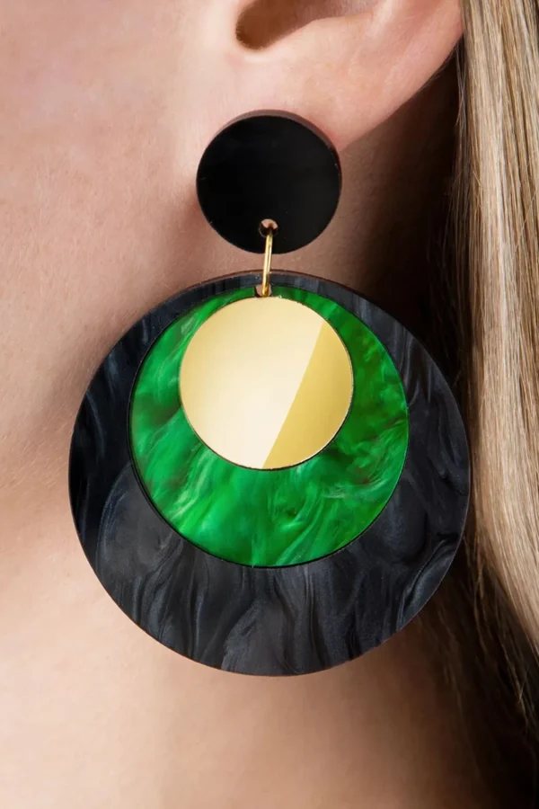 Sale Glitz-o-Matic Art Deco Disk Oorbellen In Groen