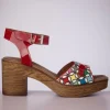 Cheap Nemonic Aruba Leather Platform Sandals In Rood En Multi
