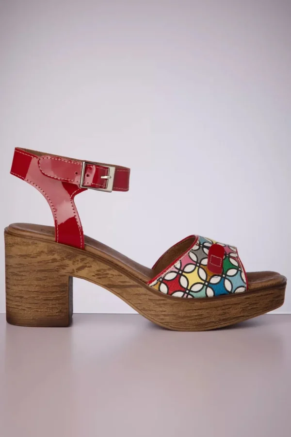 Cheap Nemonic Aruba Leather Platform Sandals In Rood En Multi