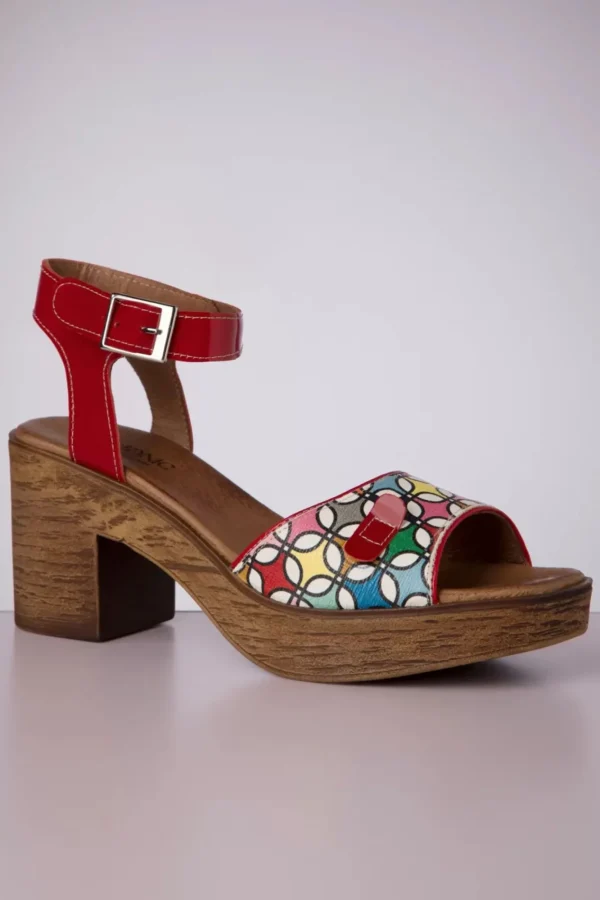 Cheap Nemonic Aruba Leather Platform Sandals In Rood En Multi