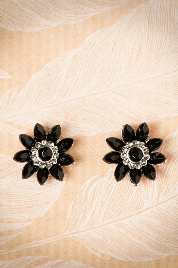 Best Lovely Audrey Jet Flower Stud Oorbellen In Zwart En Zilver