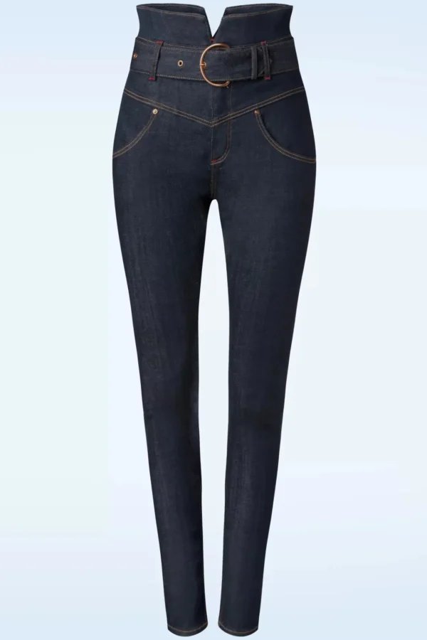 Fashion Rock-a-Booty Babe Skinny Jeans Met Hoge Taille In Donkerblauw