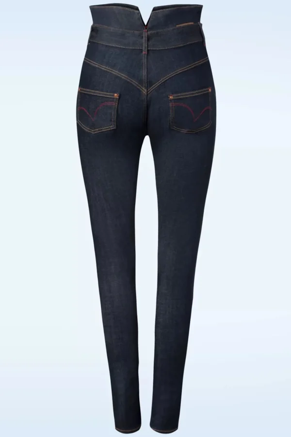 Fashion Rock-a-Booty Babe Skinny Jeans Met Hoge Taille In Donkerblauw