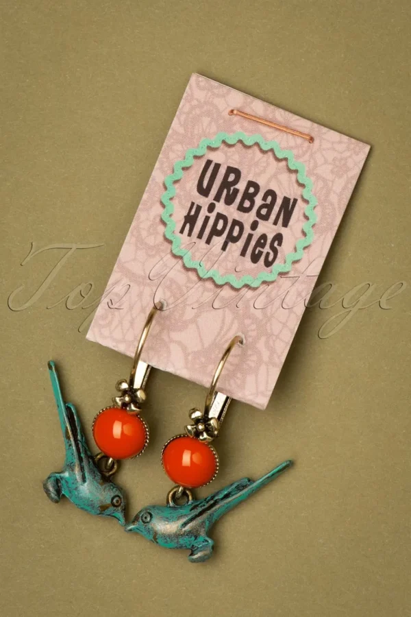 Best Sale Urban Hippies Birdie Vergulde Oorbellen In Blauw En Rood