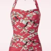 Hot Esther Williams Blossom One Piece Halter Badpak In Rood