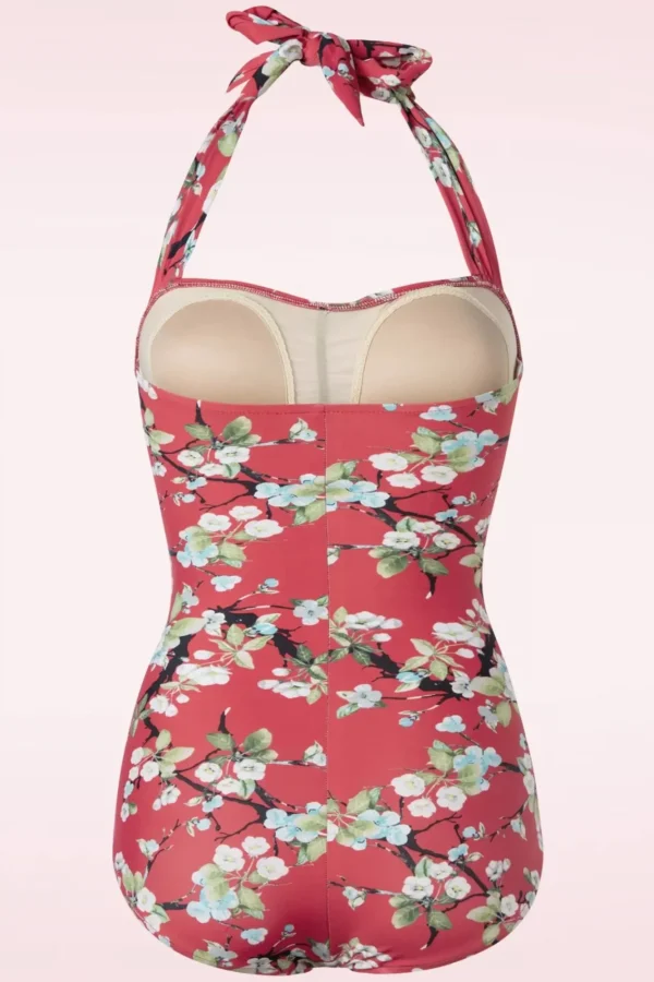 Hot Esther Williams Blossom One Piece Halter Badpak In Rood