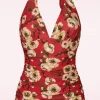 Discount Bettie Page Swimwear Blossom One Piece Halterbadpak In Rood