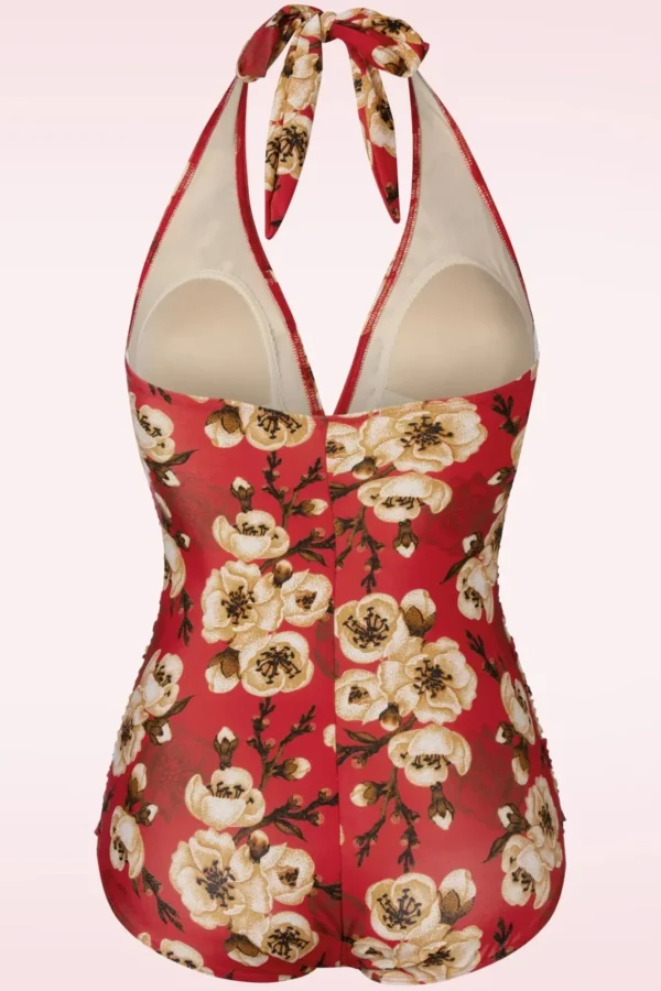 Discount Bettie Page Swimwear Blossom One Piece Halterbadpak In Rood