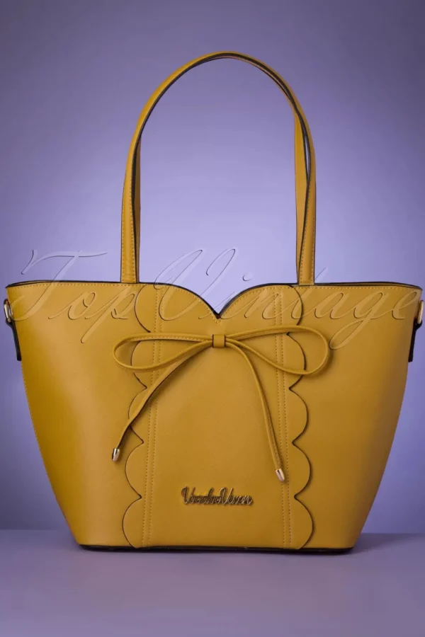 New Vixen Bow Front Geschulpte Shopper Tas Mosterd Geel
