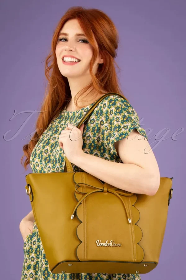 New Vixen Bow Front Geschulpte Shopper Tas Mosterd Geel