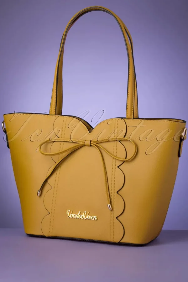 New Vixen Bow Front Geschulpte Shopper Tas Mosterd Geel