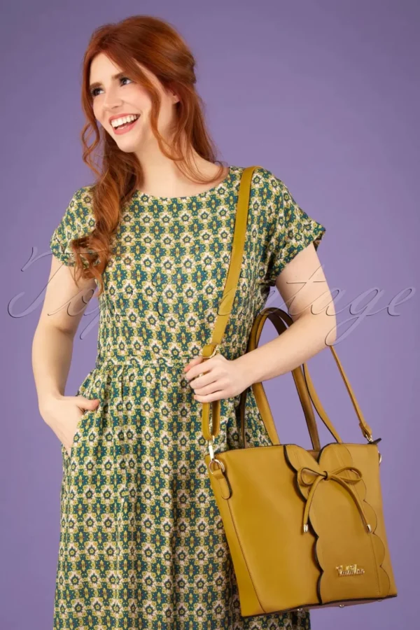New Vixen Bow Front Geschulpte Shopper Tas Mosterd Geel