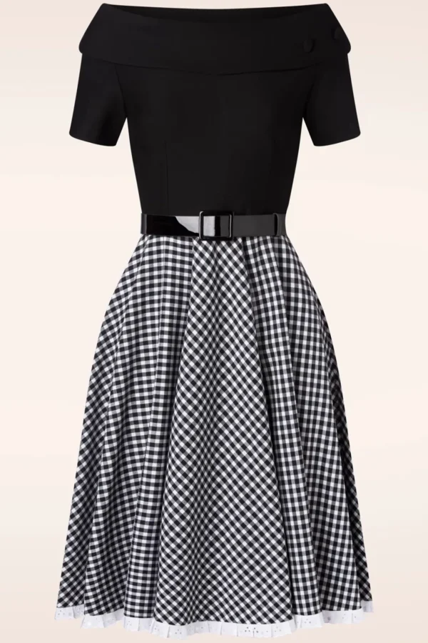 New Glamour Bunny Brigitte Gingham Swing Jurk In Zwart En Wit