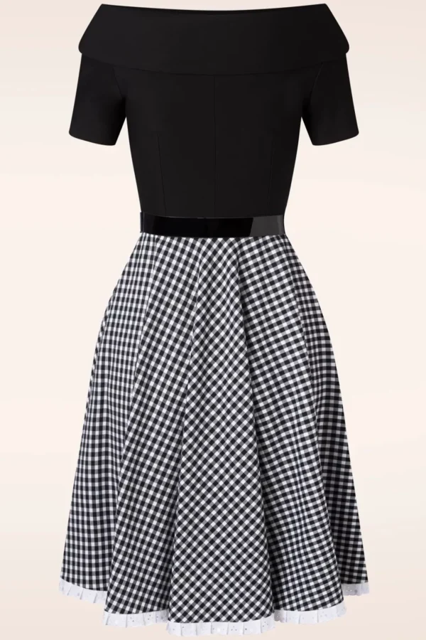 New Glamour Bunny Brigitte Gingham Swing Jurk In Zwart En Wit