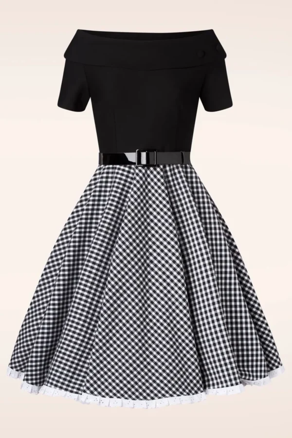 New Glamour Bunny Brigitte Gingham Swing Jurk In Zwart En Wit