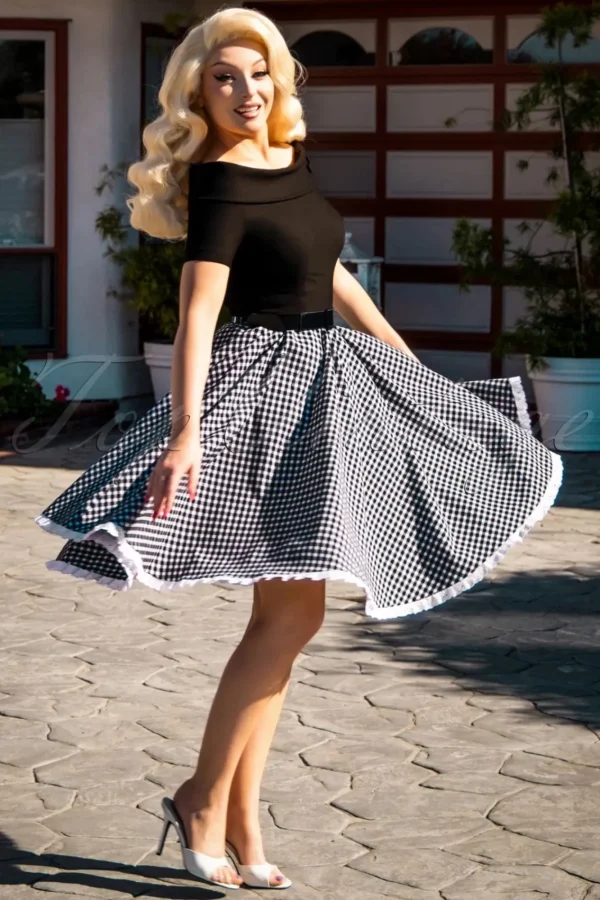 New Glamour Bunny Brigitte Gingham Swing Jurk In Zwart En Wit