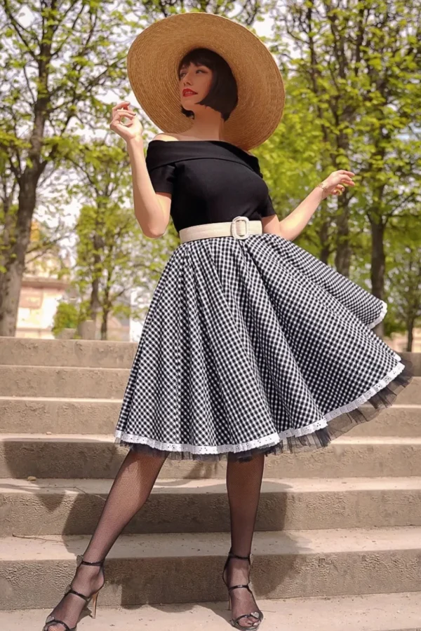 New Glamour Bunny Brigitte Gingham Swing Jurk In Zwart En Wit