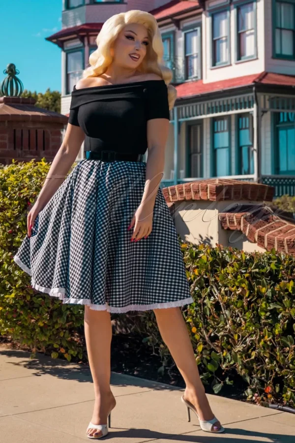 New Glamour Bunny Brigitte Gingham Swing Jurk In Zwart En Wit
