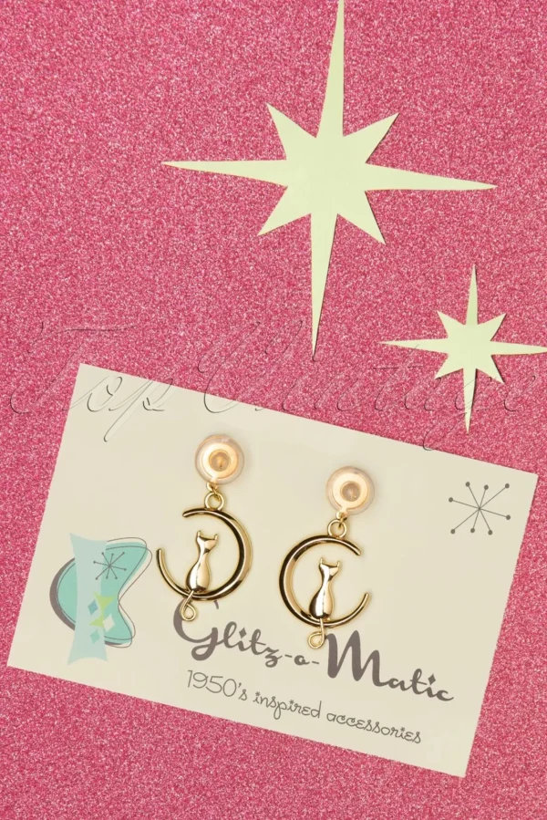 Best Sale Glitz-o-Matic Cat On The Moon Oorbellen In Goud