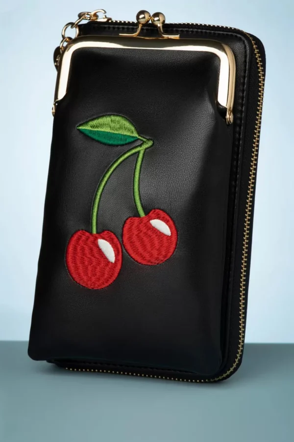 New Banned Retro Cherry Pie Crossbody Telefoontasje In Zwart