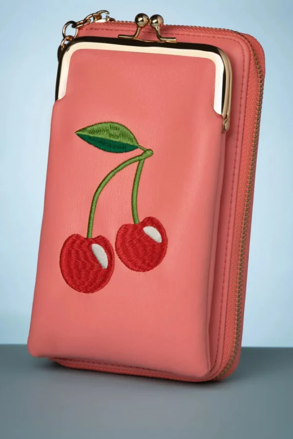 Hot Banned Retro Cherry Pie Crossbody Telefoontasje In Koraalroze