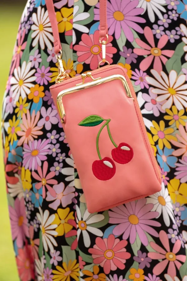 Hot Banned Retro Cherry Pie Crossbody Telefoontasje In Koraalroze