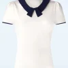 Discount Vixen Collar Detail Top In Ivoorwit En Marineblauw