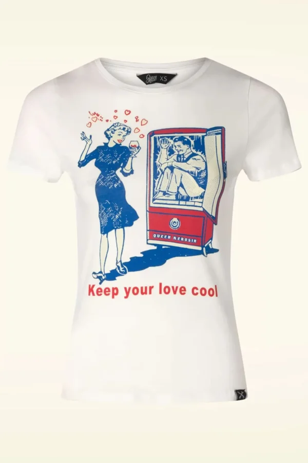 Fashion Queen Kerosin Cool Love T-Shirt In Gebroken Wit