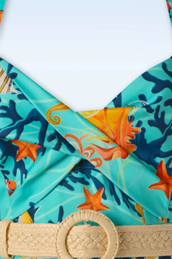 Clearance Vixen Coral Reef Halter Flare Jurk In Blauw