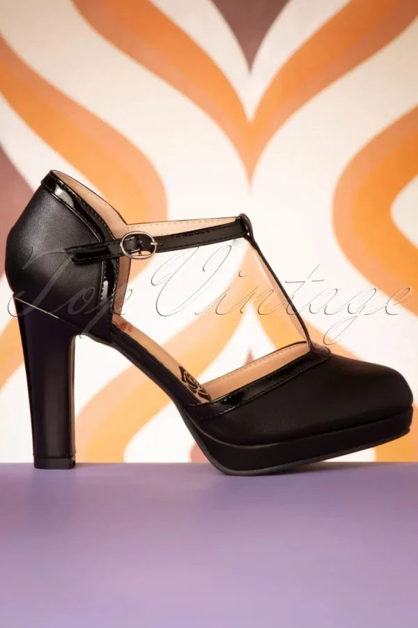 Cheap Banned Retro Country Rose Pumps In Zwart