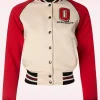 Store Queen Kerosin Damen Raglan College Sweat Jacket In Beige En Rood