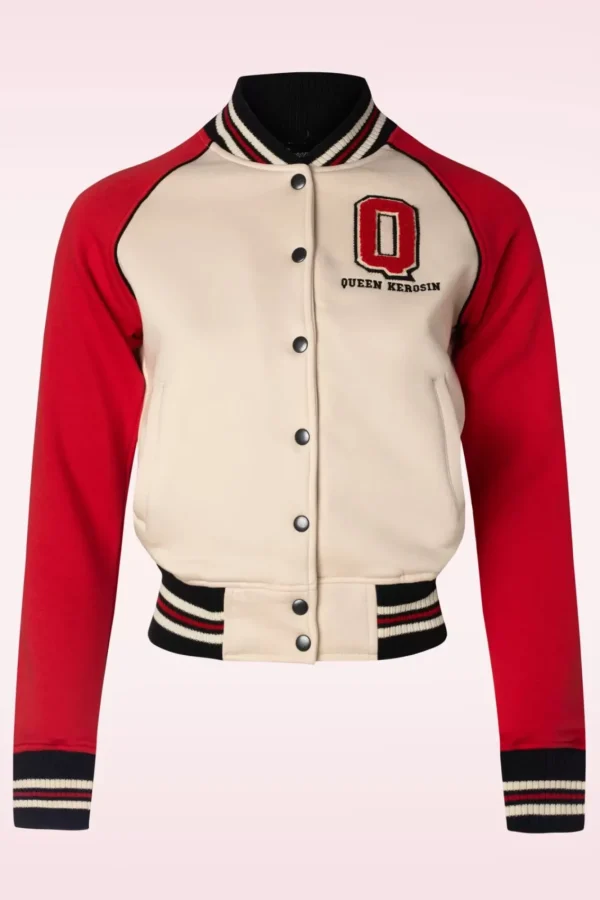 Store Queen Kerosin Damen Raglan College Sweat Jacket In Beige En Rood