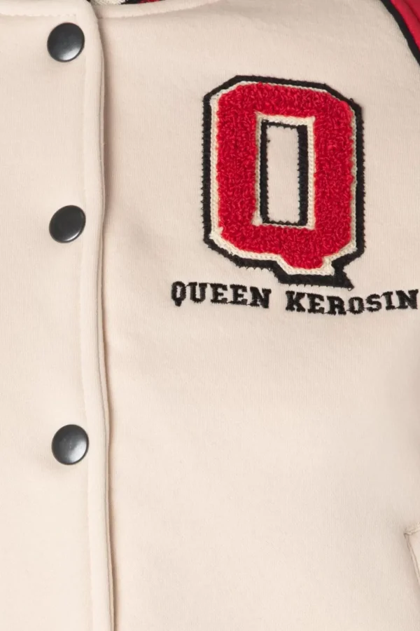 Store Queen Kerosin Damen Raglan College Sweat Jacket In Beige En Rood