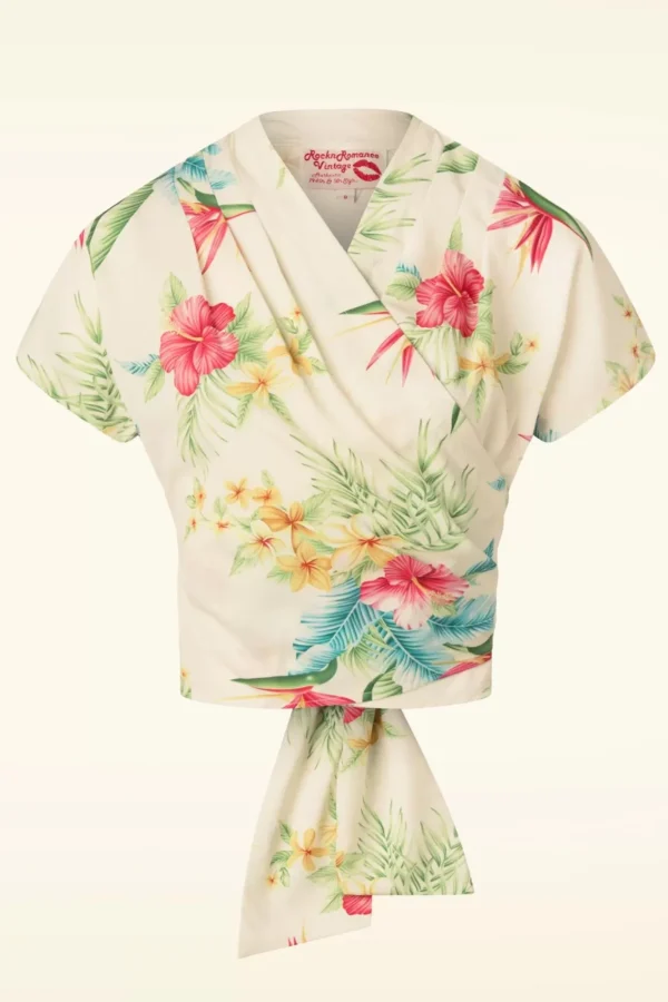 Outlet Rock N Romance Darla Wikkelblouse Met Korte Mouwen In Honolulu Naturel