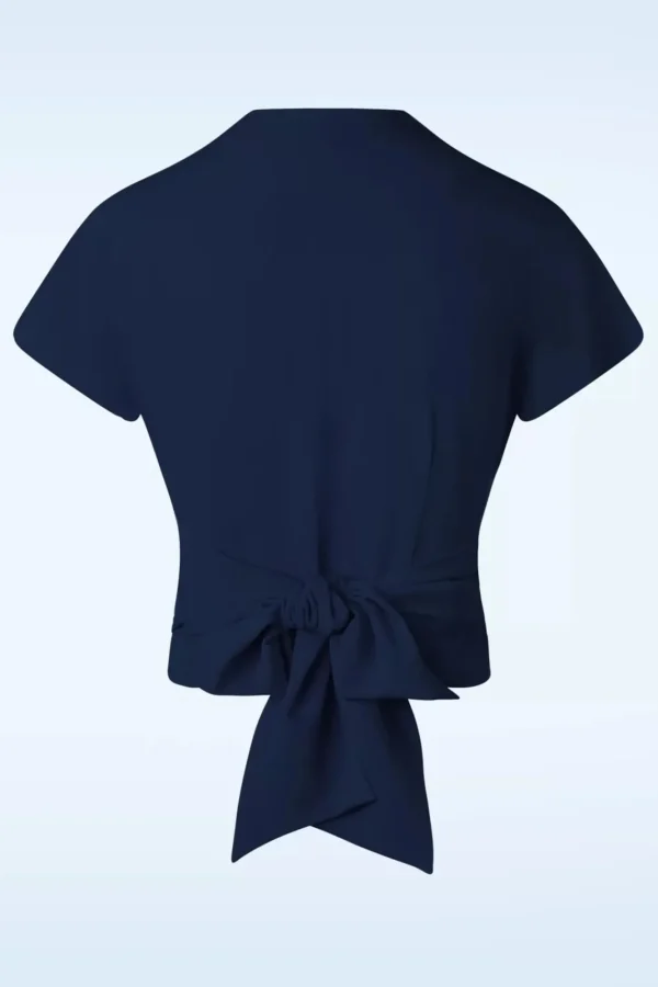 Shop Rock N Romance Darla Wikkelblouse Met Korte Mouwen In Marineblauw