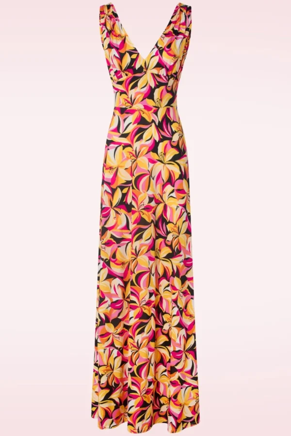 Sale Vintage Chic for Topvintage Deveny Abstract Floral Maxi Jurk In Roze En Geel