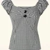 Cheap Collectif Clothing Dolores Gingham Top In Zwart En Wit