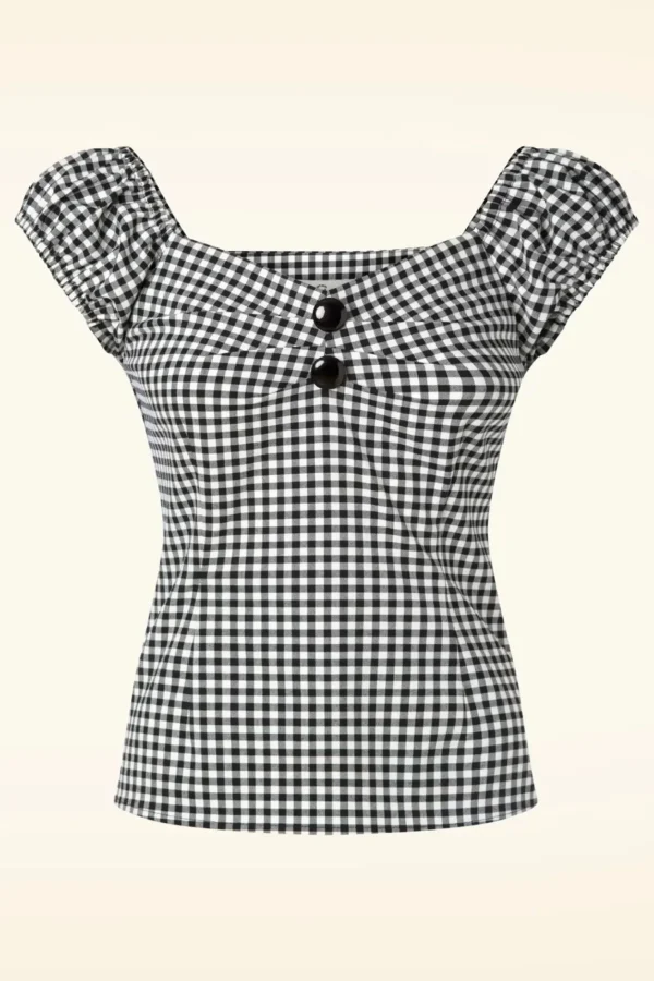 Cheap Collectif Clothing Dolores Gingham Top In Zwart En Wit