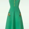 Outlet Vixen Embroidery Sunflower Flare Jurk In Groen