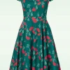 Sale Topvintage Boutique Collection Exclusief Bij Topvintage ~ Olivia Swingjurk Met Korte Mouwen In Blauwgroen