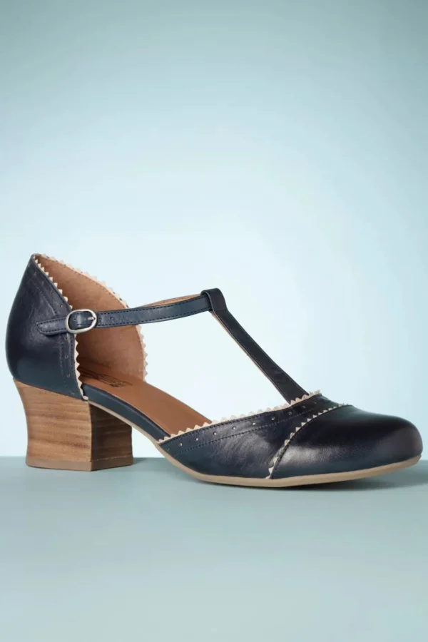 Clearance Miz Mooz Fernie T-Strap Pumps In Denim En Creme