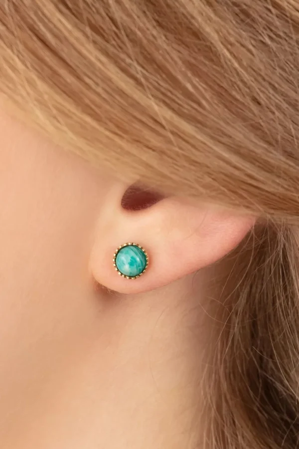 Cheap Very Cherry Flower Fan Oorbellen In Goud En Groene Onyx